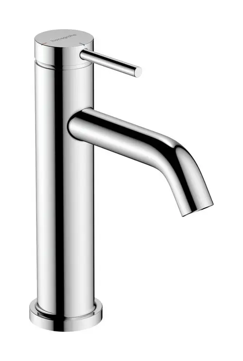 Einhebelfuß-Waschtischmischer von Hansgrohe in Chromoberfläche mit einem langen, gebogenen Auslauf und einfacher Bedienung durch einen ergonomischen Hebel.